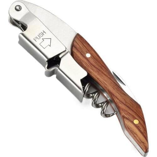 Rosewood Wood Handle Stainless Red Wine Corkscrew Double Hinge Waiters Corkscrew Wine Bottle Opener For Bartenders