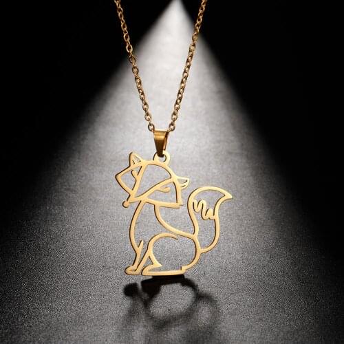 Skyrim Cutout Fox Animal Pendant Necklace Stainless Steel Gold Color Initial Chain Necklaces Summer Jewelry Gift for Women Girls