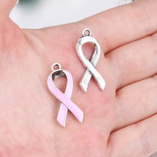 Ceilim 10pcs 11x27mm Pink Breast Cancer Ribbon Charms Pendant Enamel Awareness Charm for Jewelry Making Accessories DIY Jewelry