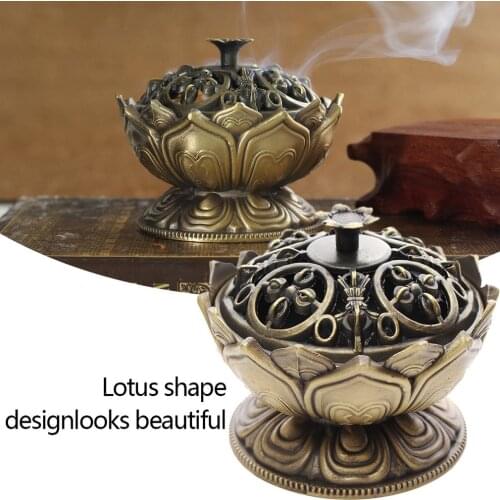 Hot Newest Chinese Buddha Alloy Incense Burner Lotus Flower Incense Holder Handmade Censer For Buddhist Home Office Decoration