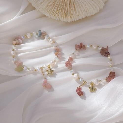 Origin Summer Vintage Irregular Pink Crystal Beaded Beaded Bracelets for Women Girls Asymmetry Star Metal Holiday Charm Bracelet