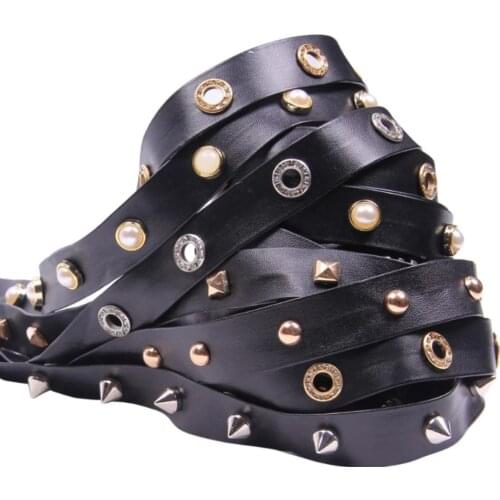 REGELIN 15-20mm Punk Style Rivets Braided Double layer PU Leather Strap String Rope DIY Backpack Strap Necklace Bracelet Making
