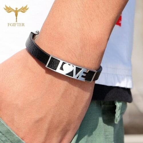 Romantic Couple Bracelet LOVE Heart Shaped Leather Bangle Stainless Steel Accessories 2021 New Ladies Wristband