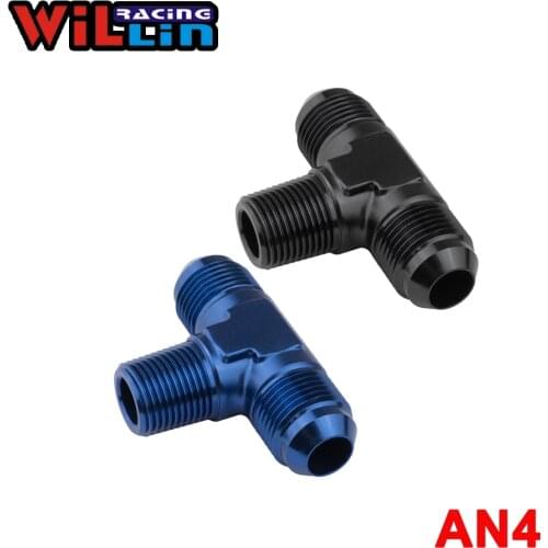 WILLIN - 2pcs/pack AN4 AN-4 Male to 1/8'' NPT Tee Flare Male AN4 To 1/8'' NPT On Side Blue/Black/Silver -825-04-02
