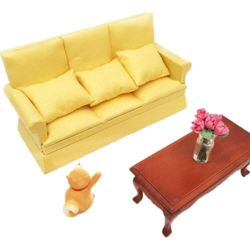 Mini Dollhouse Furniture Cloth Sofa Couch With 3 Full Cushions For Girl Doll House Toys