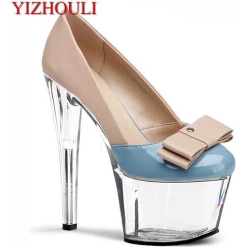17cm high with fine documentary shoes Paris fashion model T stage shows Transparent bowknot Pumps