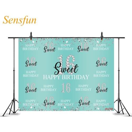LEVOO 16th Birthday Backdrop Sweet 16 Mint Blue Diamonds Photography Background Photophone Photo Booth Photo Studio Vinyl