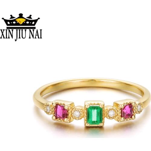 Green, red candy color jewelry elegant ring Fashion Retro Classic 18K Golden Trilith Rose and Emerald Wedding/, anniversary ring