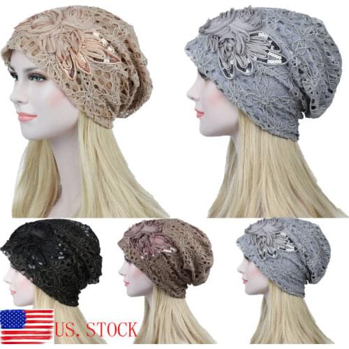 Women Lace Women Ladies Elegant Butterfly Flower Lace Hollow out Baggy Head Cap Beanie Scarf Turban Head Wrap Cap Hat