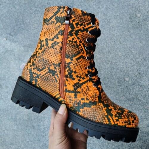 Ankel Boots for Women Snake Orange Print Short Platform Boots Women Shoes Size 43 Ladies Ankle Boots High Quality Chunky Boots