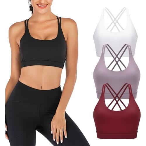 Ladies Summer 4 Kinds Solid Color Breathable Quilted Yoga Vest Cross Belt Sports Quick-Drying Clothes Hollow Fitness Sports Bra