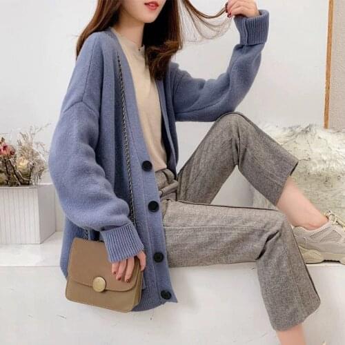 Solid Color Knitted Cardigan Sweaters Women 2020 New Autumn Winter Single Breasted V-neck Pockets Korean Style Female Sweater