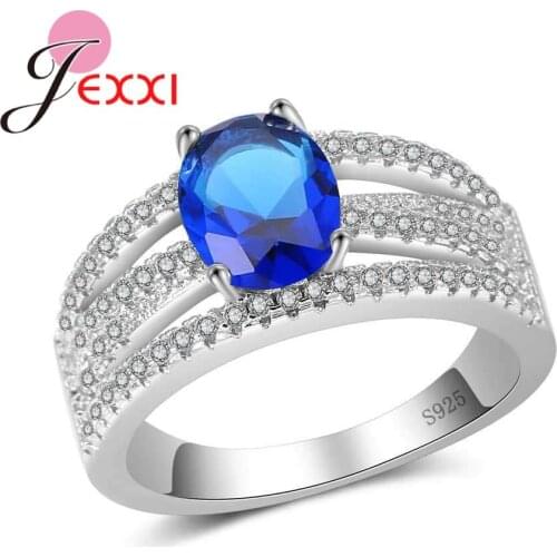 Wide Brand With Full Cubic Zirconia 925 Sterling Silver Ring Women Female Party Wedding Jewelry 4 Colour Oval Crystal