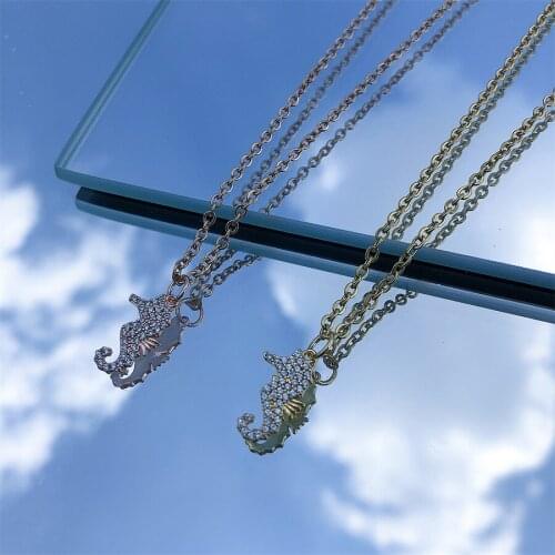 NEW Charm Seahorse Gold Silver Color Pendant Necklace Women CZ Gold Filled Plated Necklaces Ocean Wind Beach Jewelry Necklace