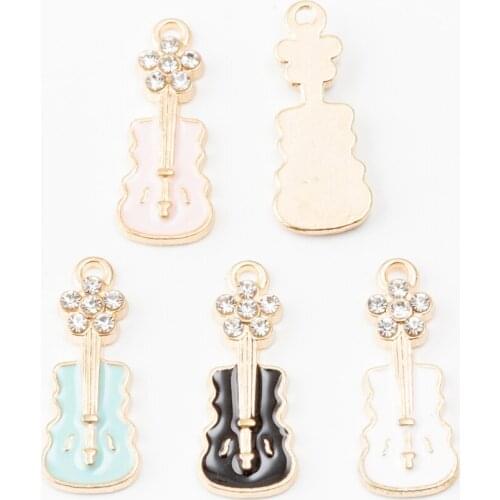 10pcs Enamel guitar Charm Pendant For Women Necklace Pendant Making Alloy Beads Fit Bracelet DIY Jewelry Accessory js2167