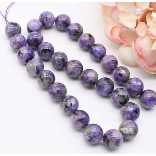 14mm Natural smooth Charoite round stone beads For DIY necklace bracelet jewelry making 15 "free delivery