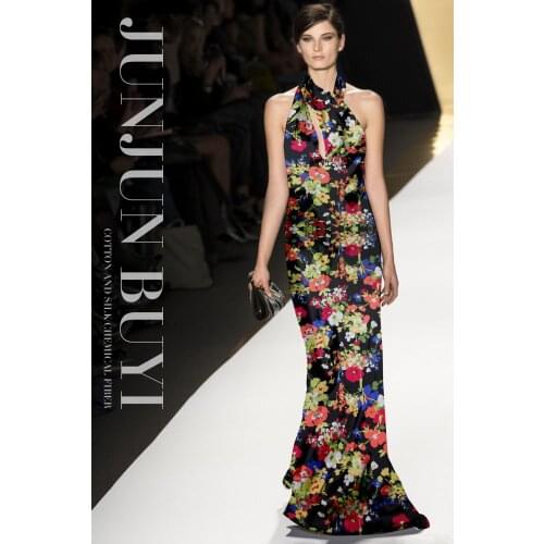 140cm crepe de chine silk fabric black flowers silk crepe de chine fabric dress Chinese fabric wholesale silk fabric