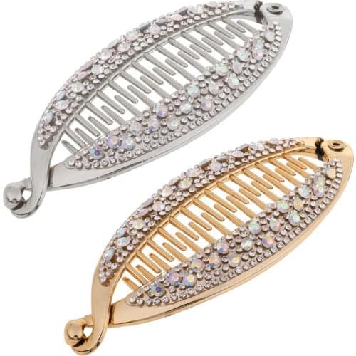 2Pcs Shiny Crystal Hair Claw Banana Clip Fish Shape Barrettes Hairpins For Women