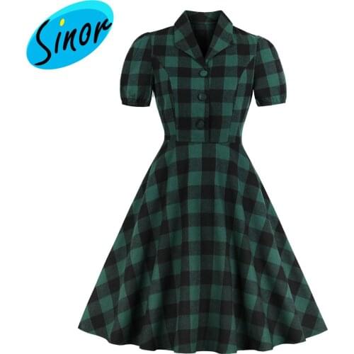 2021 large womens fat sister short sleeve retro Plaid V-neck dress 1779a party dress