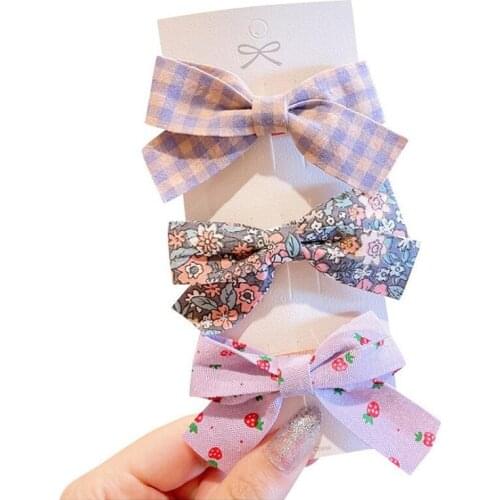 2021 New Korean Plaid Hair Bows Hairpin Fruit Print Girls Hair Clips Cloth Barrettes Women Kids Hair Accessories