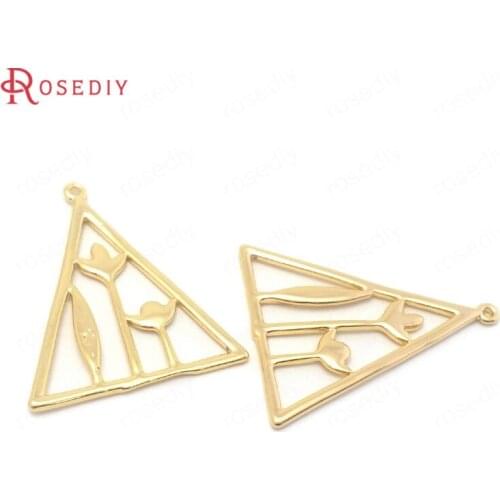 38478)6PCS 19x23MM 24K Gold Color Brass Triangle Shape Charms Pendants High Quality Jewelry Making Supplies Diy Accessories