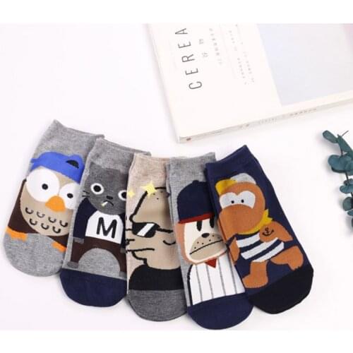 5 Pairs/Pack Cartoon Funny Short Socks Cute Animal Owl Gorilla Bear Socks Women Casual Happy Cotton fuzzy Sox Kawaii Tide