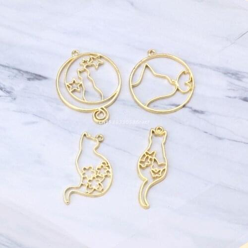 5Pcs Cute Cat Dog Hollow Frames Pendants Bezels Setting Resin Jewelry Making Dropship