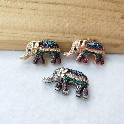 5 Pieces Elephant Style Double Bails Connector CZ zircon Micro pave crystal Charm DIY Bracelet necklace Jewelry Findings CT448