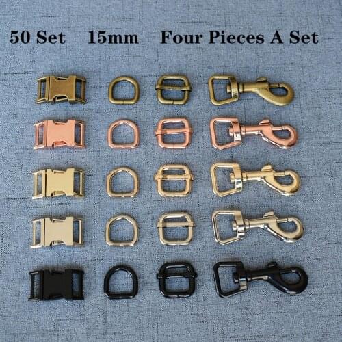 50 Set 15mm Metal D Ring+Snap Hook+Adjustable+Release Buckle DIY Dog Collar and Leash Accessories 4JT15mm7826
