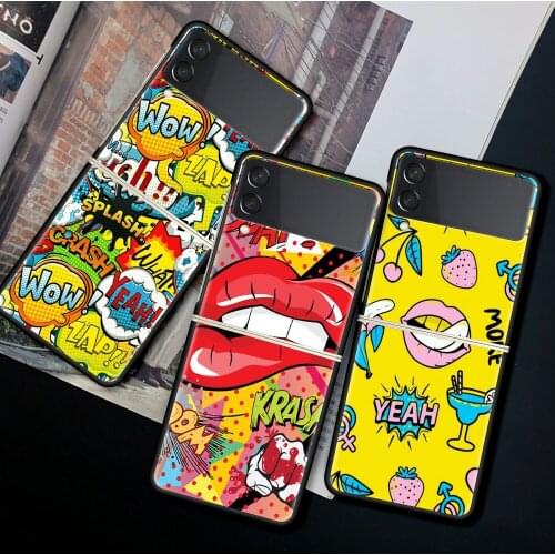 Case For Samsung Galaxy Z Flip 3 5G Funda ZFlip3 Luxury Black PC Hard Shockproof Back Phone Coque Shell Anime Graffiti Sticker