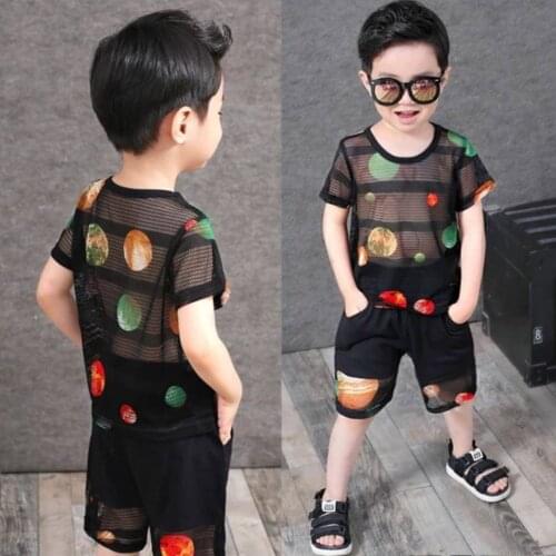 Size For 2-8Yrs Fashion Toddler Baby Boys Colorful Dot Tops T Shirt +Shorts Outfit Thin Summer Handsome Boys Clothing Sets