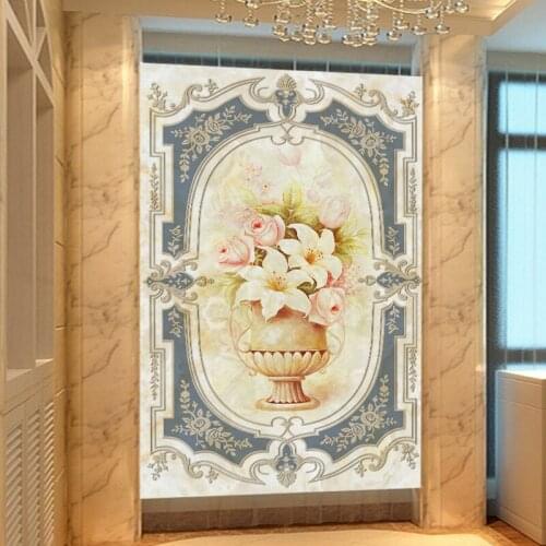 Customized plastic porch European style pattern thick glass film bathroom window stickers transparent opaque