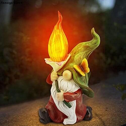 Dwarf Torch Solar Resin Ornaments Cute Garden Potted Garden Decoration Dwarf Fairy Girlfriend Forest Partner Old Man White Beard