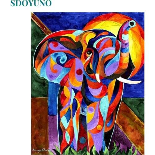 SDOYUNO 60x75cm Oil Pictures By Numbers DIY Animals Painting By Numbers On Canvas Frameless Elephant Home Decoration Painting