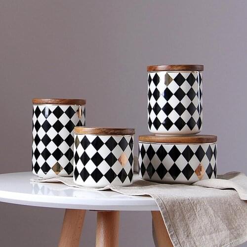 Ceramics Storage Bottles Jar Marble Pattern Ceramic Storage Bottle Cosmetic Storage Tank Organizer Black And White Container