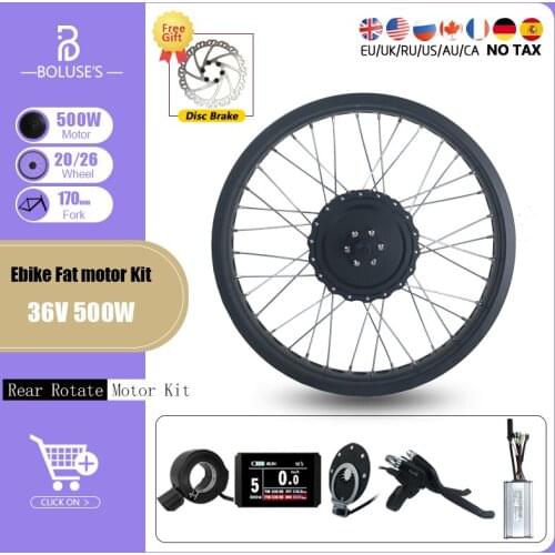 Ebike Fat conversion kit 36V 500W Ebike 20 26inch 4.0 Dropout 170mm Rear Rotate Wheel hub motor For Ebike Conversion Kit