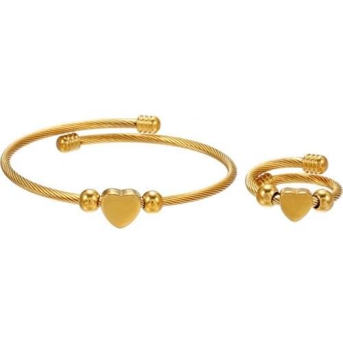Jewelry Set Heart Butterfry Tie Shape Connectted Copper Beads Stainless Steel Charms Cuff Bangle Ring Adjustable Gift 2021