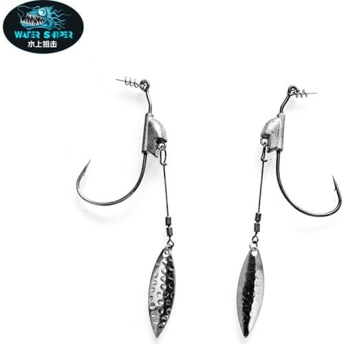 Water Sniper Fishing Crank Hook 3.5g 5g Weighted Swimbait Hooks With Spinner Leaf Blade for Soft Fishing Lures