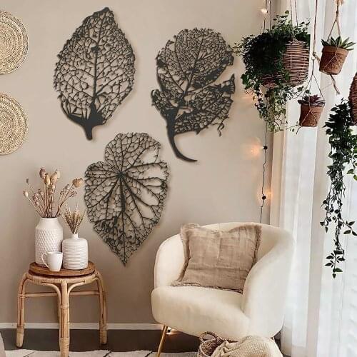 METAL DUVAR TABLOSU 3 lü SET SONBAHAR YAPRAKLARI DEKORATİF PANO 45X70