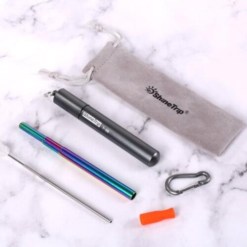 Stainless steel straw multi-function colorful telescopic tube silicone mouth portable folding travel drinking water pipe set