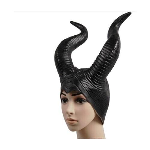 Trendy Genuine latex maleficent horns adult women halloween party costume jolie cosplay headpiece hat -Free shipping
