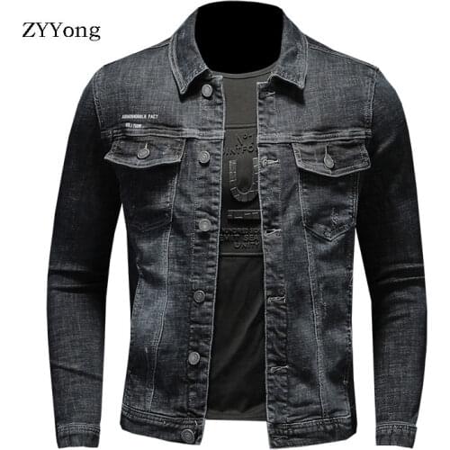 European Style Single Breasted Bomber Pilot Black Denim Jacket Men Jeans Coat Motorcycle Casual Slim Outwear Clothing Overcoat