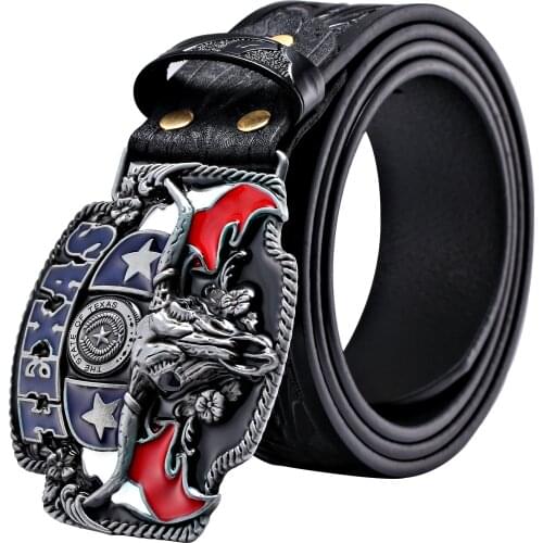 Cowboy belt Texas tauren Mens leather craft belts and have buckle for women Carve patterns or designs on woodwork 1.5