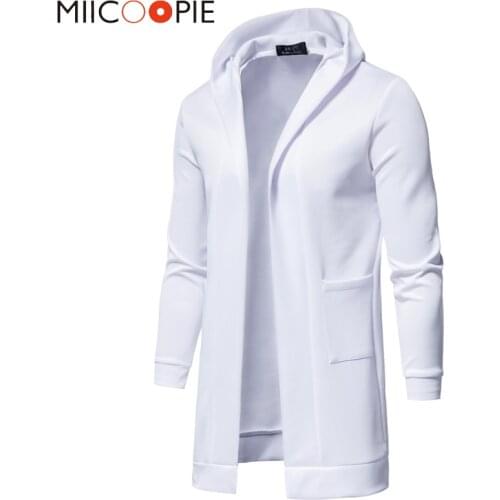 New Casual Grey White Black Trench Coat Men Jacket Outwear Spring Autumn Slim Fit Hooded Long Overcoat Mens Clothes Streetwear
