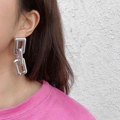 New Fashion CCB Geometric Stud Earrings Trendy Exaggerated Long Chunky Link Chain Earrings for Women Boho Brincos 2020