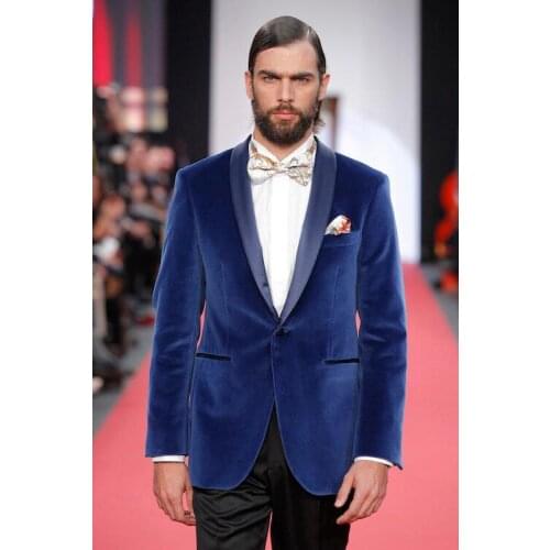 2017 Latest Coat Pant Designs Royal Blue Velvet Men Suit Formal Slim Fit 2 Piece Suits Custom Groom Fashion Prom Tuxedo Vestidos