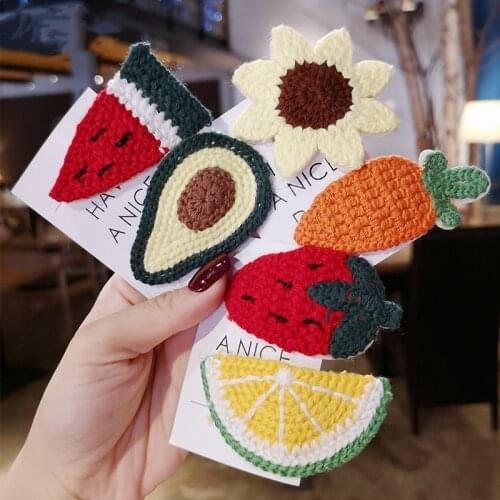 New Hot Korean Childrens Girls Wool Knitting Fruit Princess Hairpin Headdress Lovely Baby Fashion Side Clip hair Accessories