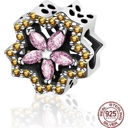 NEW Original Design 100% 925 Sterling Silver Pentagonal Stay Gem Charm Beaded Women Fashion DIY Jewelry 2221-2240