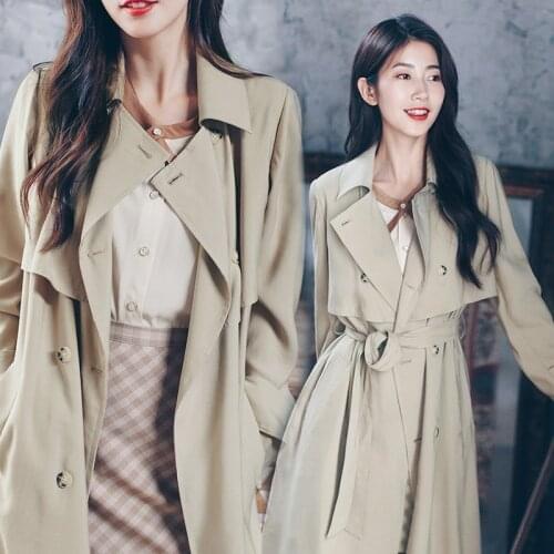 Autumn New Fashion Double Breasted Khaki Coat For Women Chic Lapel Loose Long Windbreaker With Sashes Loose a-line Trench Coat