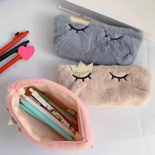 Crown Cartoon Pencil Bag Make-up Bag Creativity Plush Lovely Pencil Box Large Capacity Stationery Box School Cases